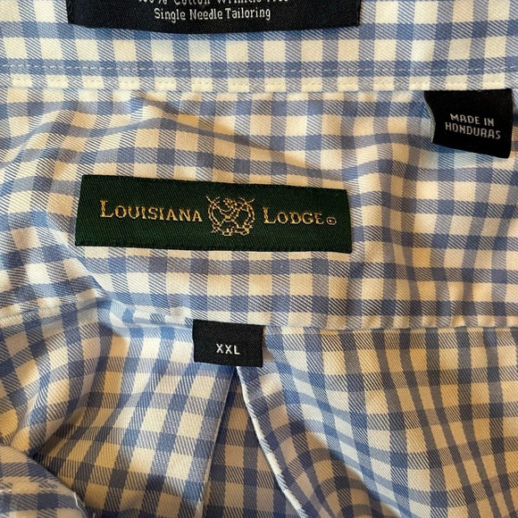 Louisiana Lodge 100% Cotton Blue Checked Wrinkle Free Button Down Size XXL - Picture 4 of 5
